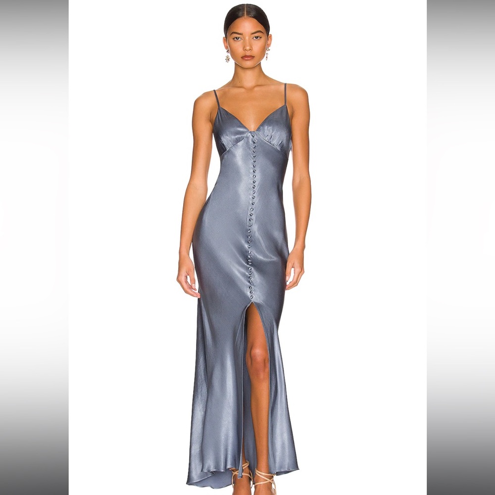 La Lune Bias Slip Dress in Blue Smoke